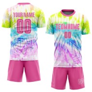 Benutzerdefinierte Trikot Krawatte Sublimation Fußball Uniform Farbstoff Rosa-Weiß Benutzerdefinierte Trikot Krawatte Sublimation Fußball Uniform Farbstoff Rosa-Weiß