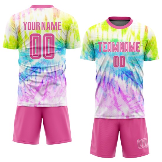Benutzerdefinierte Trikot Krawatte Sublimation Fußball Uniform Farbstoff Rosa-Weiß