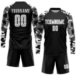 Benutzerdefinierte Uniform Trikot Sublimation Schwarz Fußball Weiß-Camo Benutzerdefinierte Uniform Trikot Sublimation Schwarz Fußball Weiß-Camo