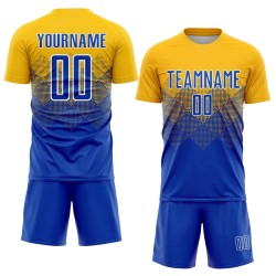 Benutzerdefinierte Uniform Fußball Royal-Weiß Sublimation Gold Trikot Benutzerdefinierte Uniform Fußball Royal-Weiß Sublimation Gold Trikot