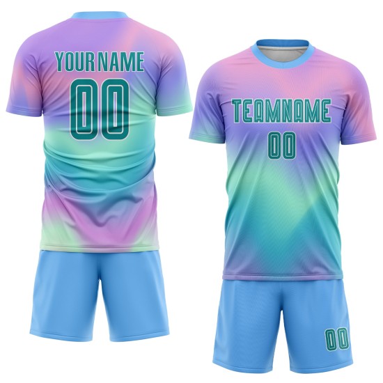 Fußballuniform Trikot Krawatte Sublimation Custom Teal-Weiß Dye