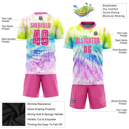 Benutzerdefinierte Trikot Krawatte Sublimation Fußball Uniform Farbstoff Rosa-Weiß
