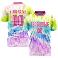 Benutzerdefinierte Trikot Krawatte Sublimation Fußball Uniform Farbstoff Rosa-Weiß