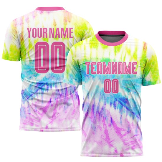 Benutzerdefinierte Trikot Krawatte Sublimation Fußball Uniform Farbstoff Rosa-Weiß