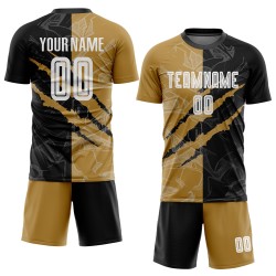 Jersey Gold Scratch Uniform Schwarz-Alt Weiß Sublimation Benutzerdefinierte Graffiti Fußball Muster