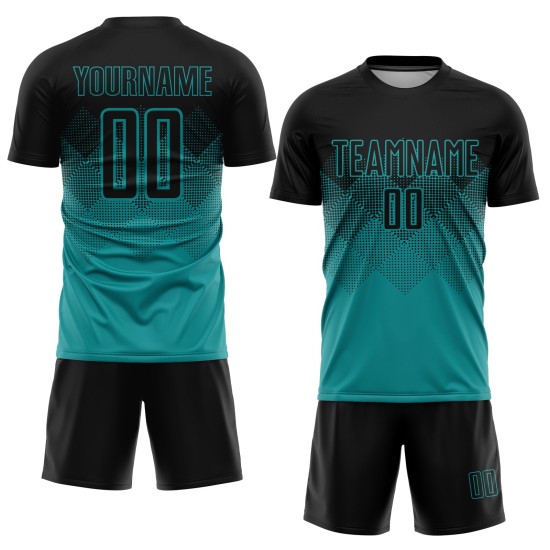 Fußball Schwarz Teal Sublimation Uniform Custom Jersey