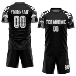 Benutzerdefinierte Uniform Trikot Sublimation Schwarz Fußball Weiß-Camo Benutzerdefinierte Uniform Trikot Sublimation Schwarz Fußball Weiß-Camo