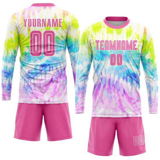 Benutzerdefinierte Trikot Krawatte Sublimation Fußball Uniform Farbstoff Rosa-Weiß